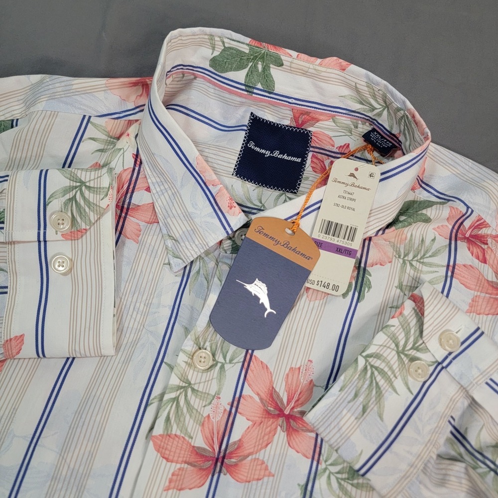 New Tommy Bahama Astra Stripe Shirt Men's 2XL Floral Long Sleeve Button Down NWT